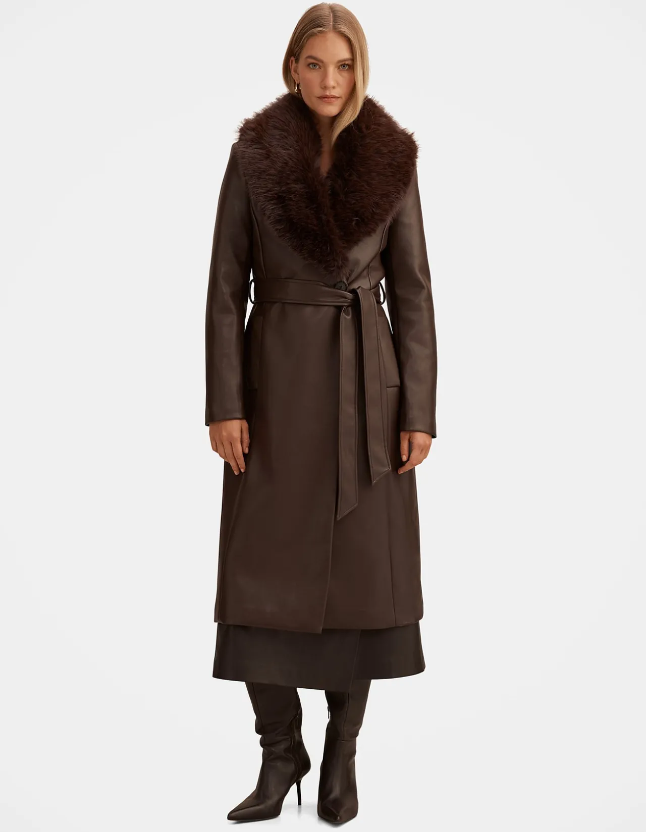FAITH FAUX FUR COLLAR TRENCH COAT