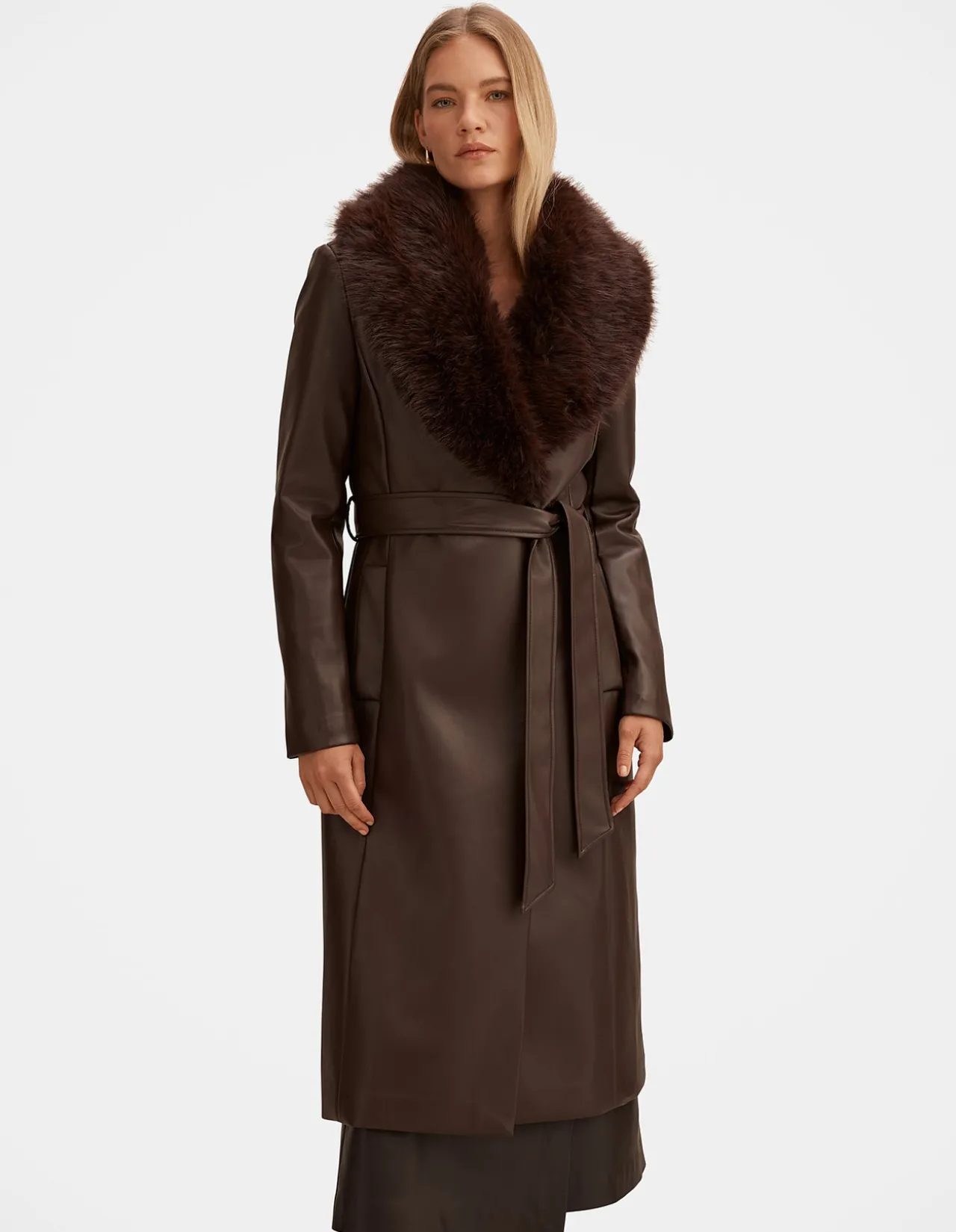 FAITH FAUX FUR COLLAR TRENCH COAT