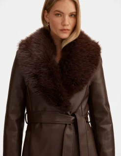 FAITH FAUX FUR COLLAR TRENCH COAT