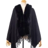 Faux Fur Trim Fringed Evening Wrap