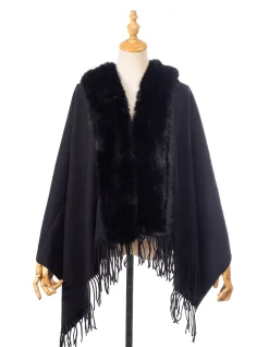 Faux Fur Trim Fringed Evening Wrap