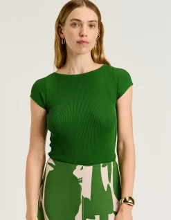 FERN RIBBED CAP SLEEVE BOAT NECK KNIT