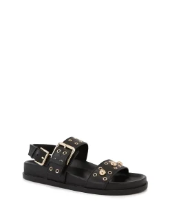 Fifi Black Leather Flatform Sandal