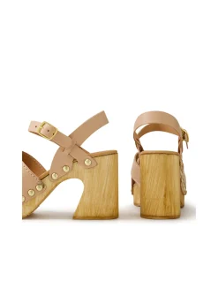 Fileya Nude Leather Block Heel Sandals