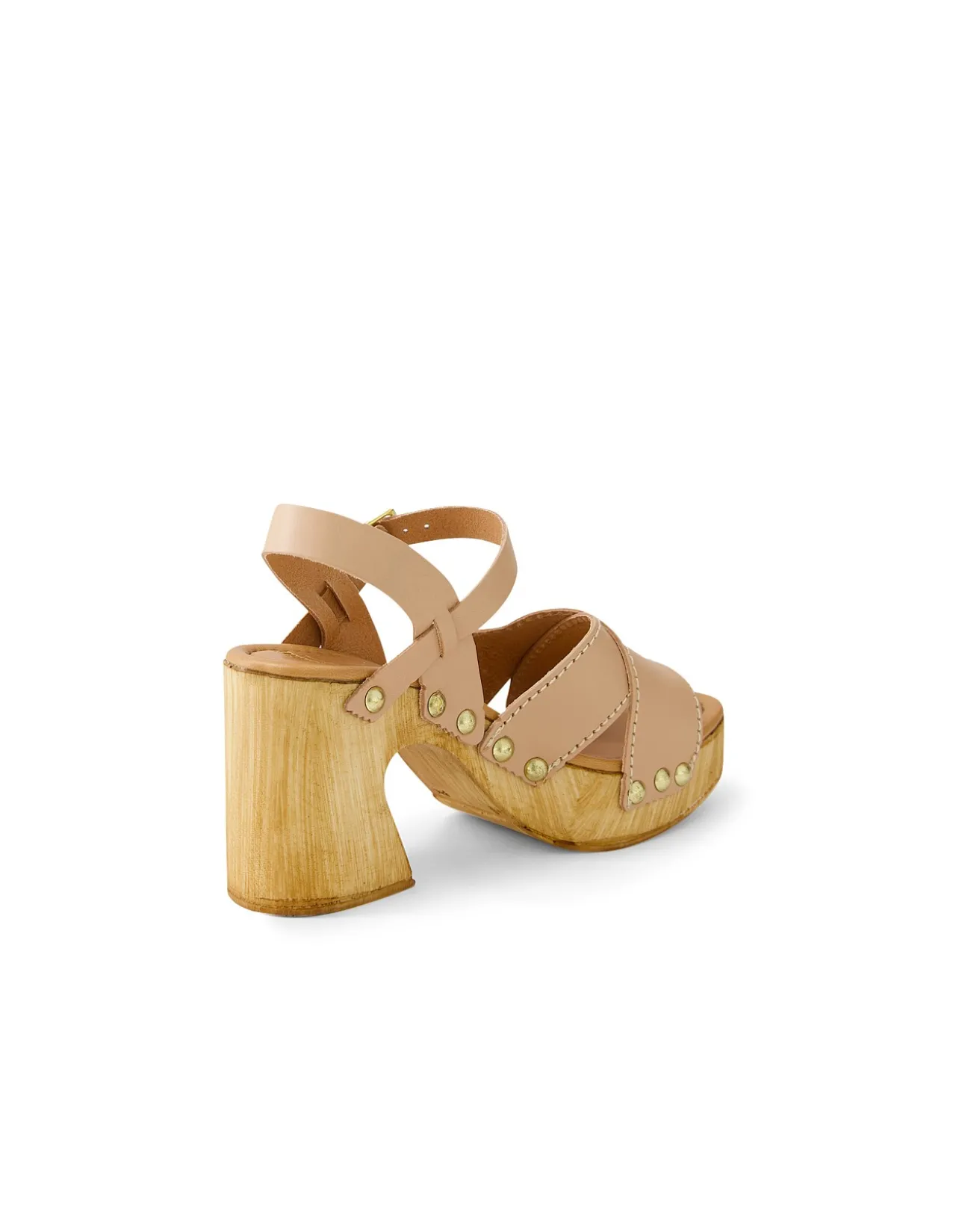 Fileya Nude Leather Block Heel Sandals