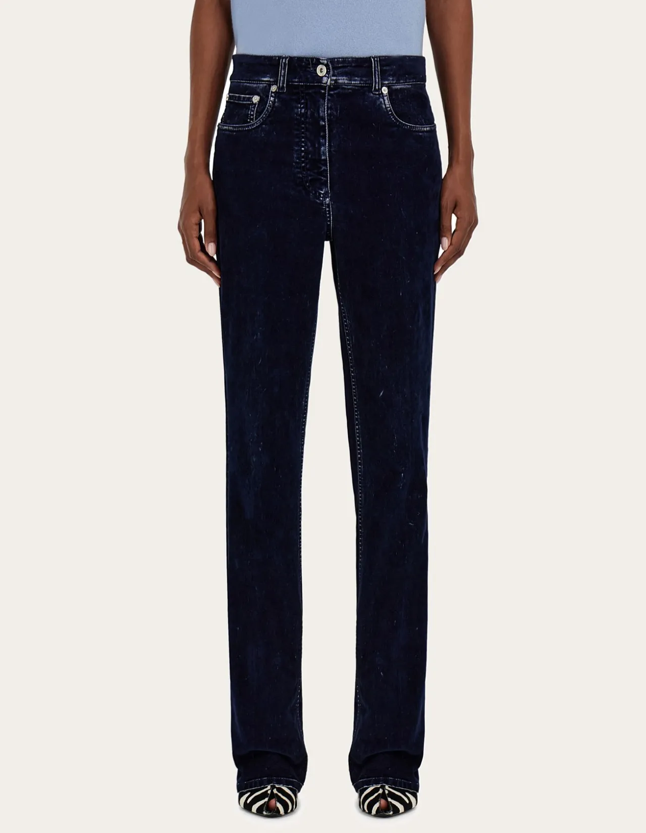 Five Pocket Velvet Look Straight Leg Trouser
