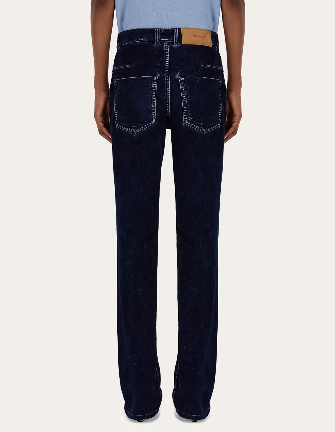 Five Pocket Velvet Look Straight Leg Trouser