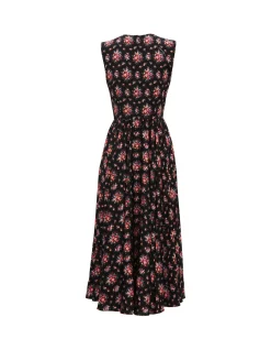 FLORAL PRINT HIGH NECK SL MIDI DRESS