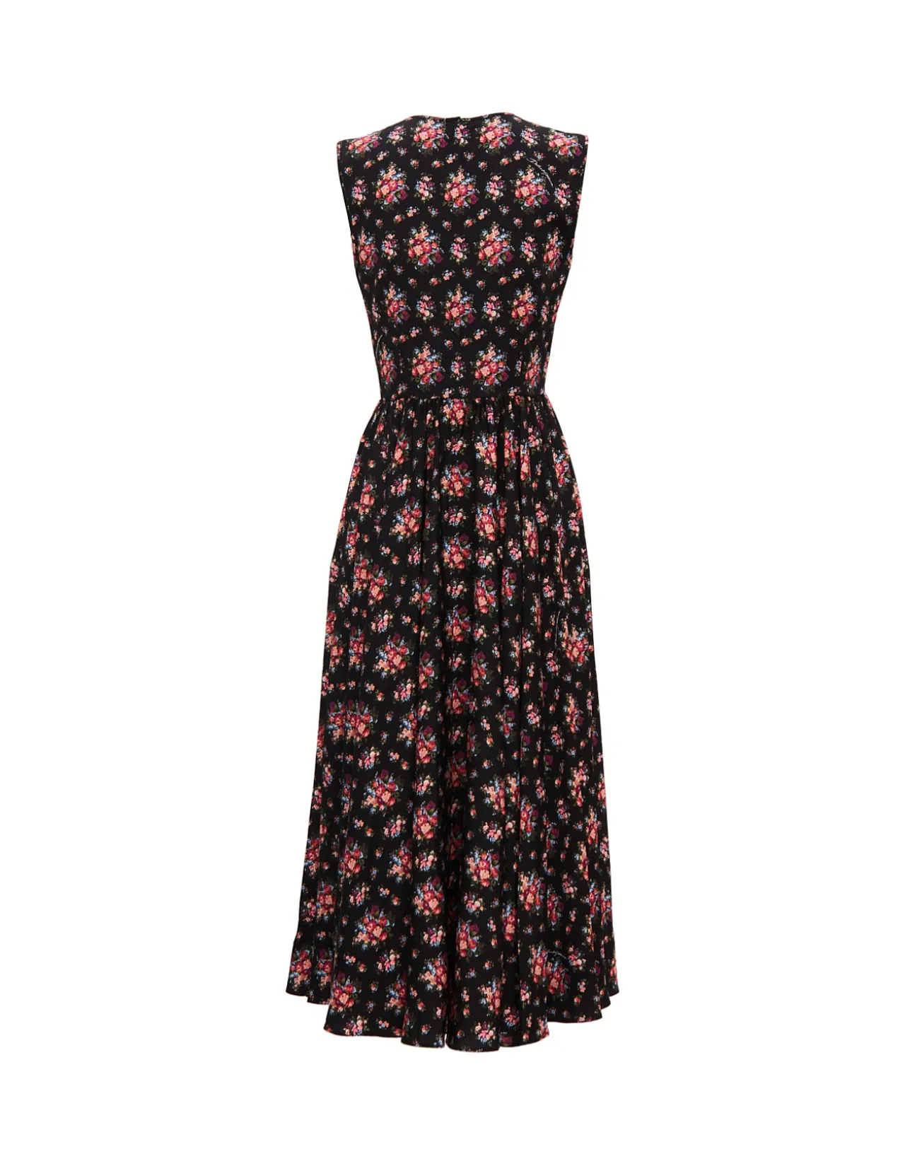 FLORAL PRINT HIGH NECK SL MIDI DRESS
