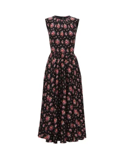 FLORAL PRINT HIGH NECK SL MIDI DRESS