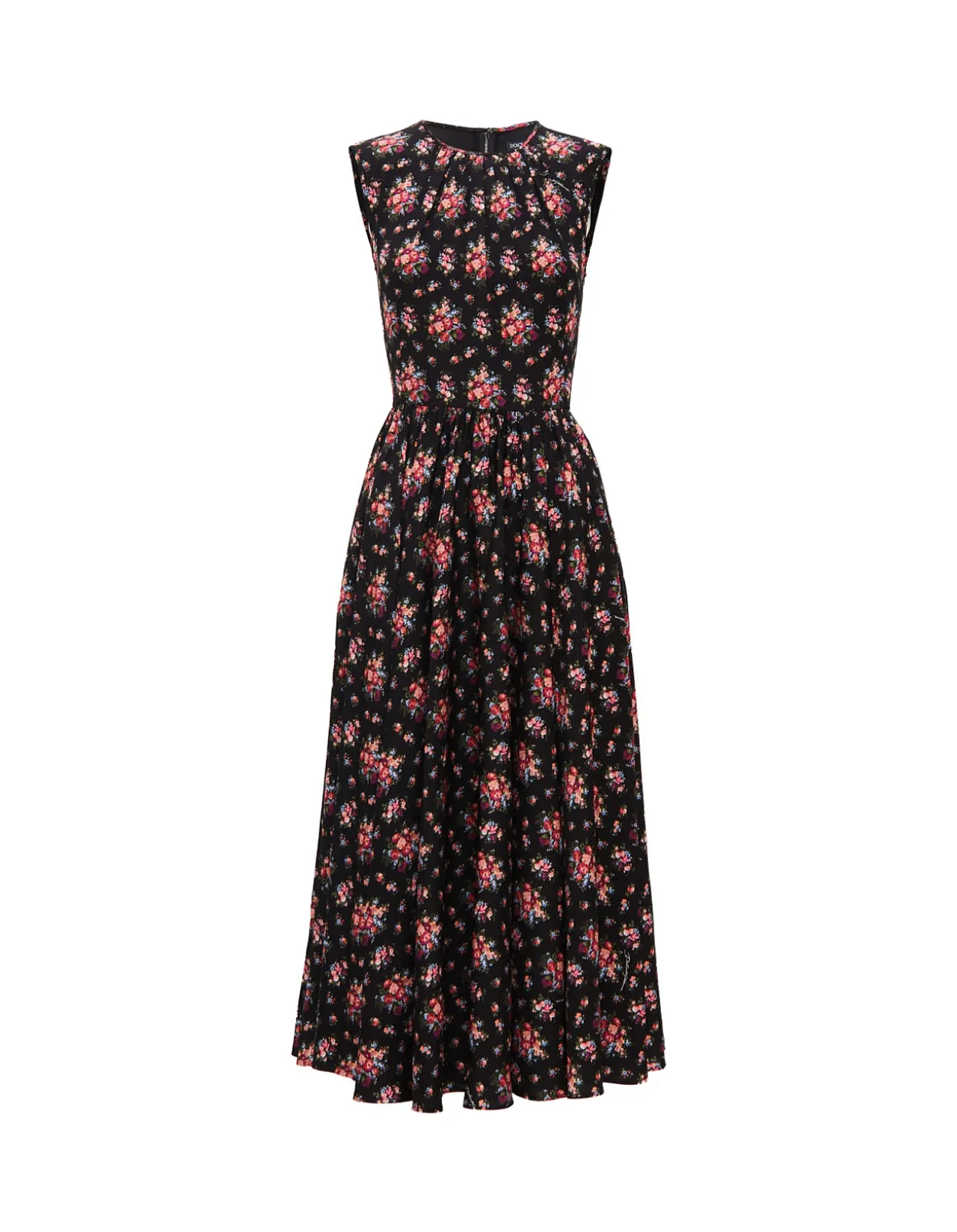 FLORAL PRINT HIGH NECK SL MIDI DRESS