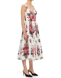 FLORAL PRINT SQUARE NECK SL MIDI DRESS