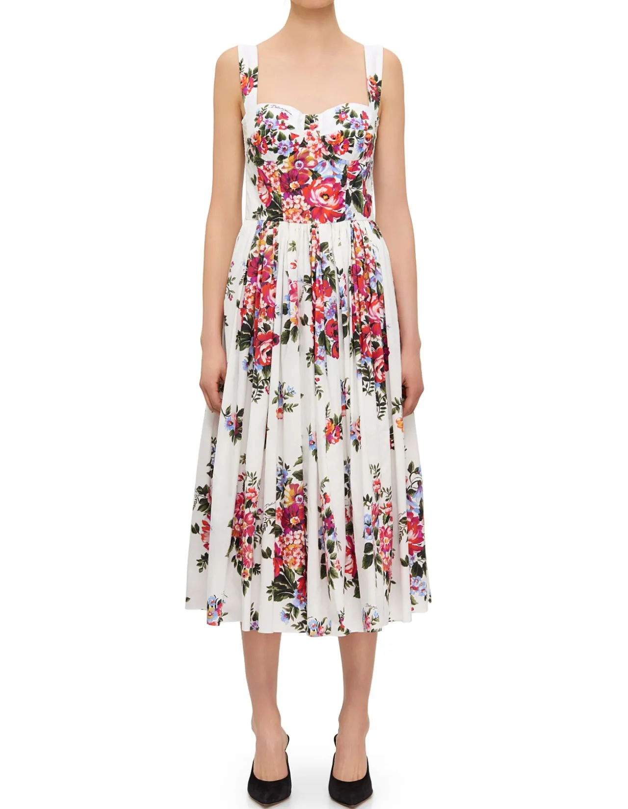 FLORAL PRINT SQUARE NECK SL MIDI DRESS