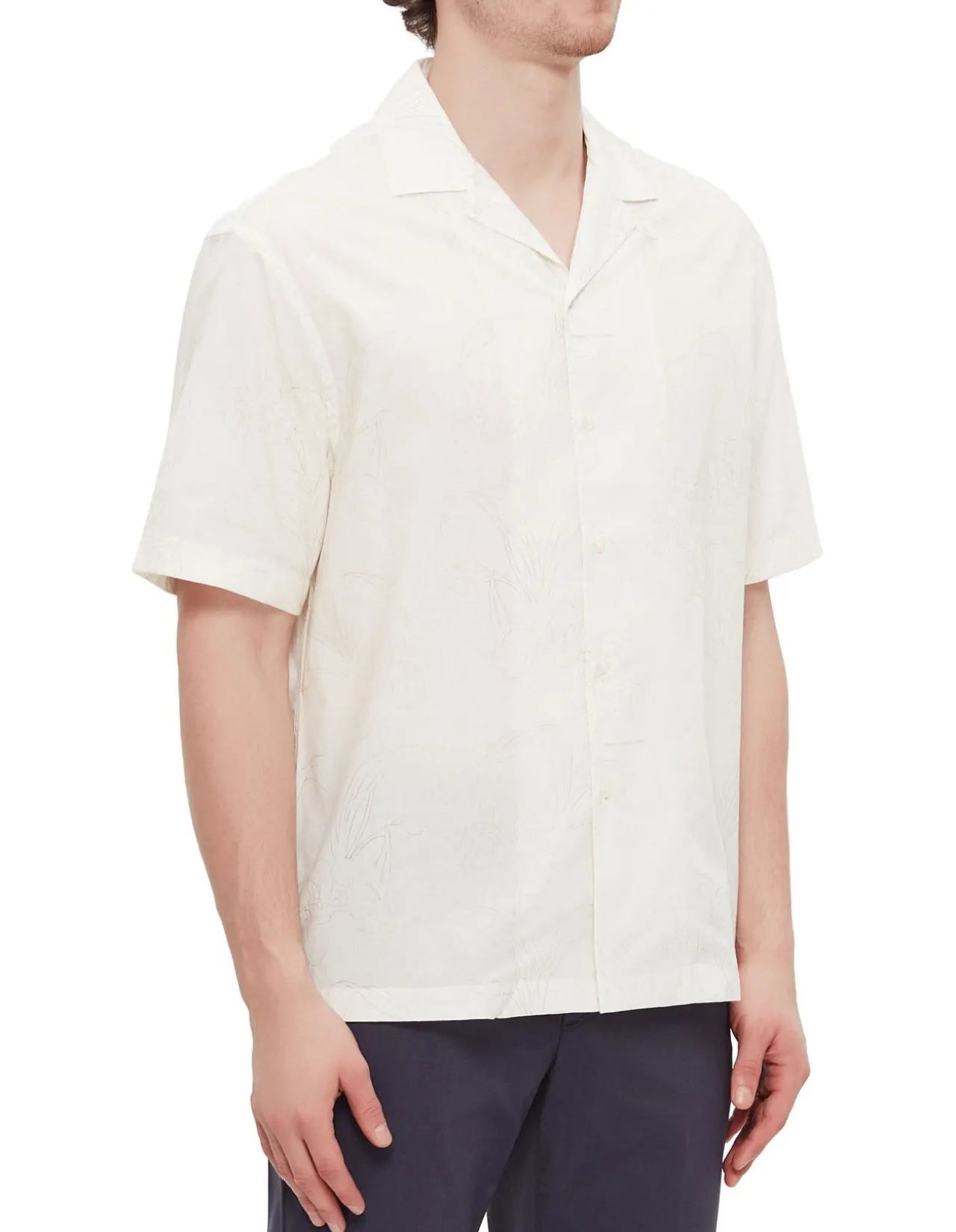 Flowery Print Embroidered Shirt White
