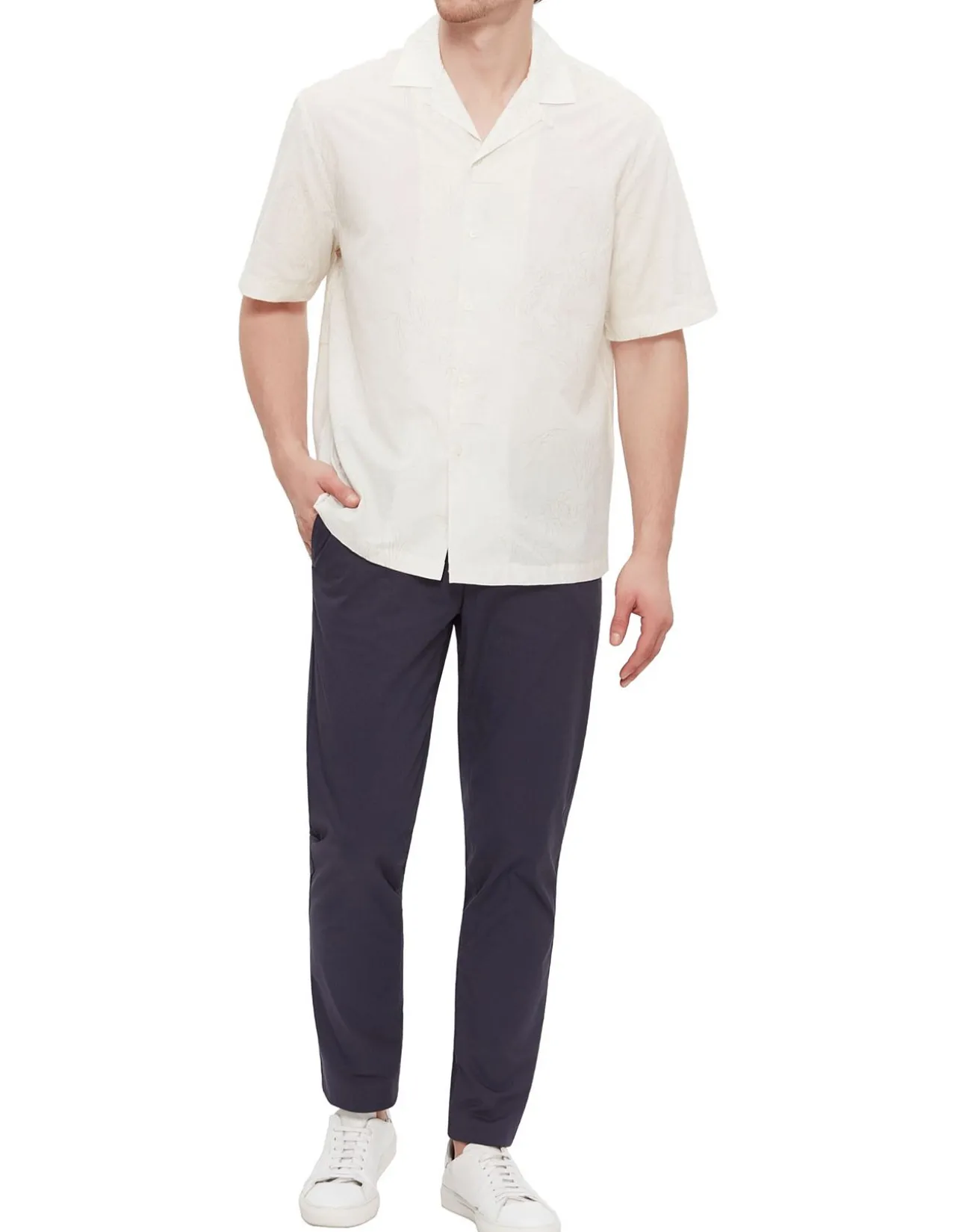 Flowery Print Embroidered Shirt White