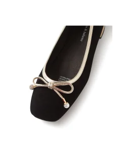 Foyars Pearl Bow Trim Ballet Flats