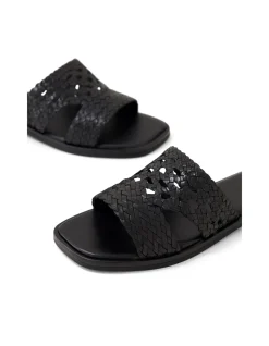 Frill Woven Leather Strap Slides