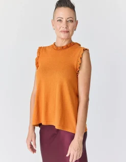FRILL CREW SHELL KNIT IN ORANGE