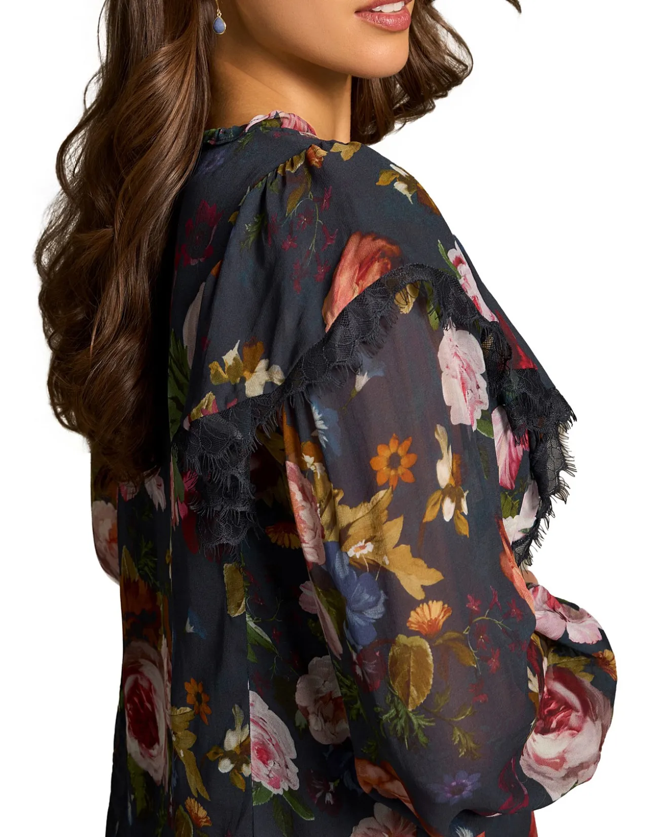Frill Detail Printed Blouse - Ink Botanic Print