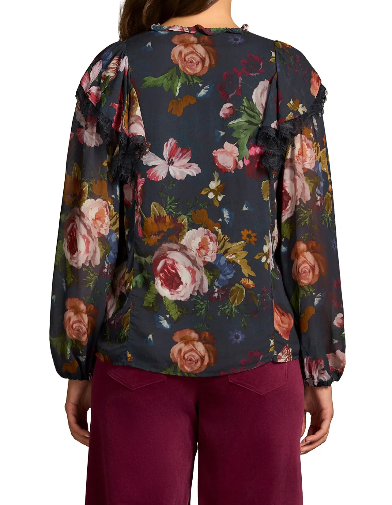 Frill Detail Printed Blouse - Ink Botanic Print