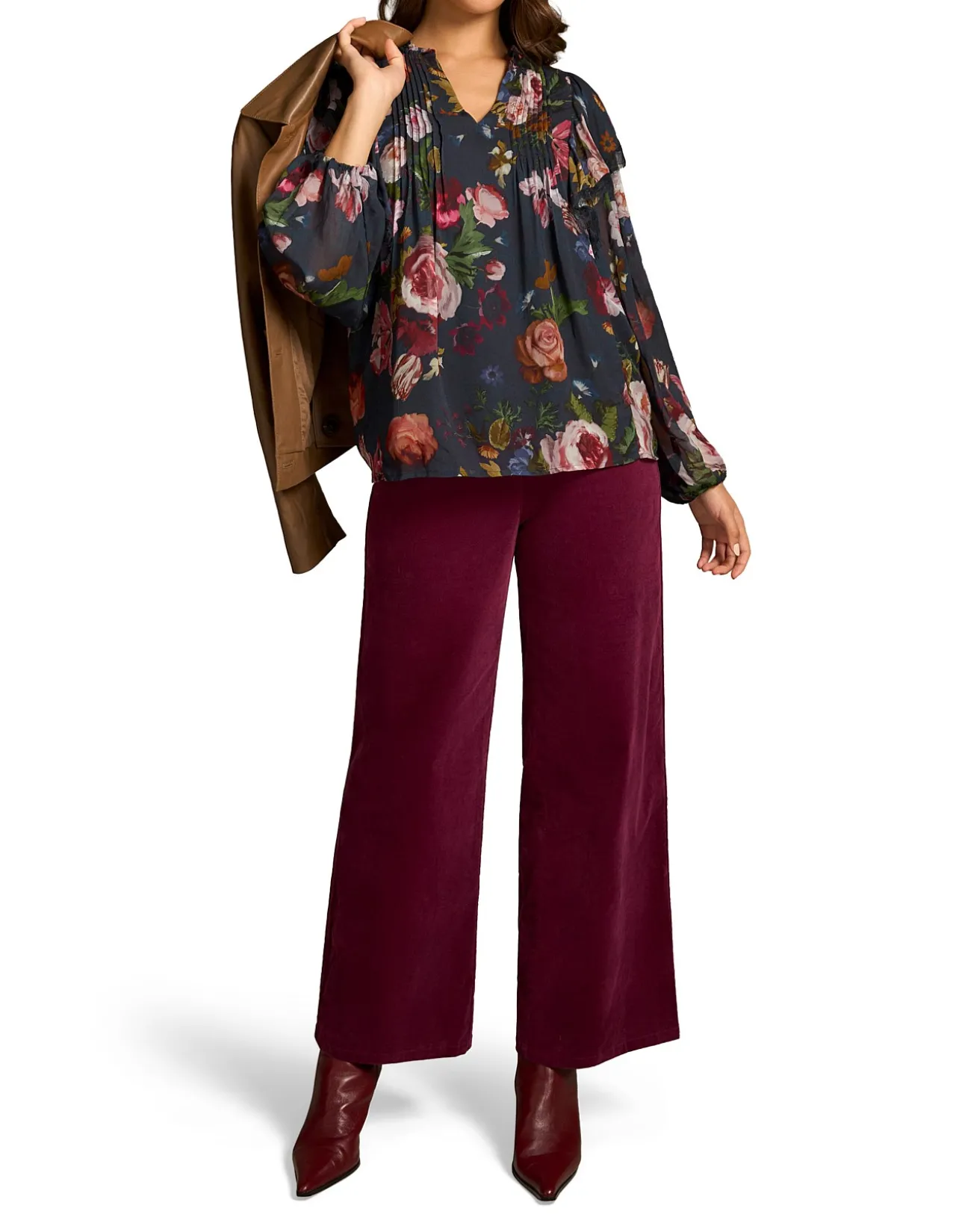 Frill Detail Printed Blouse - Ink Botanic Print