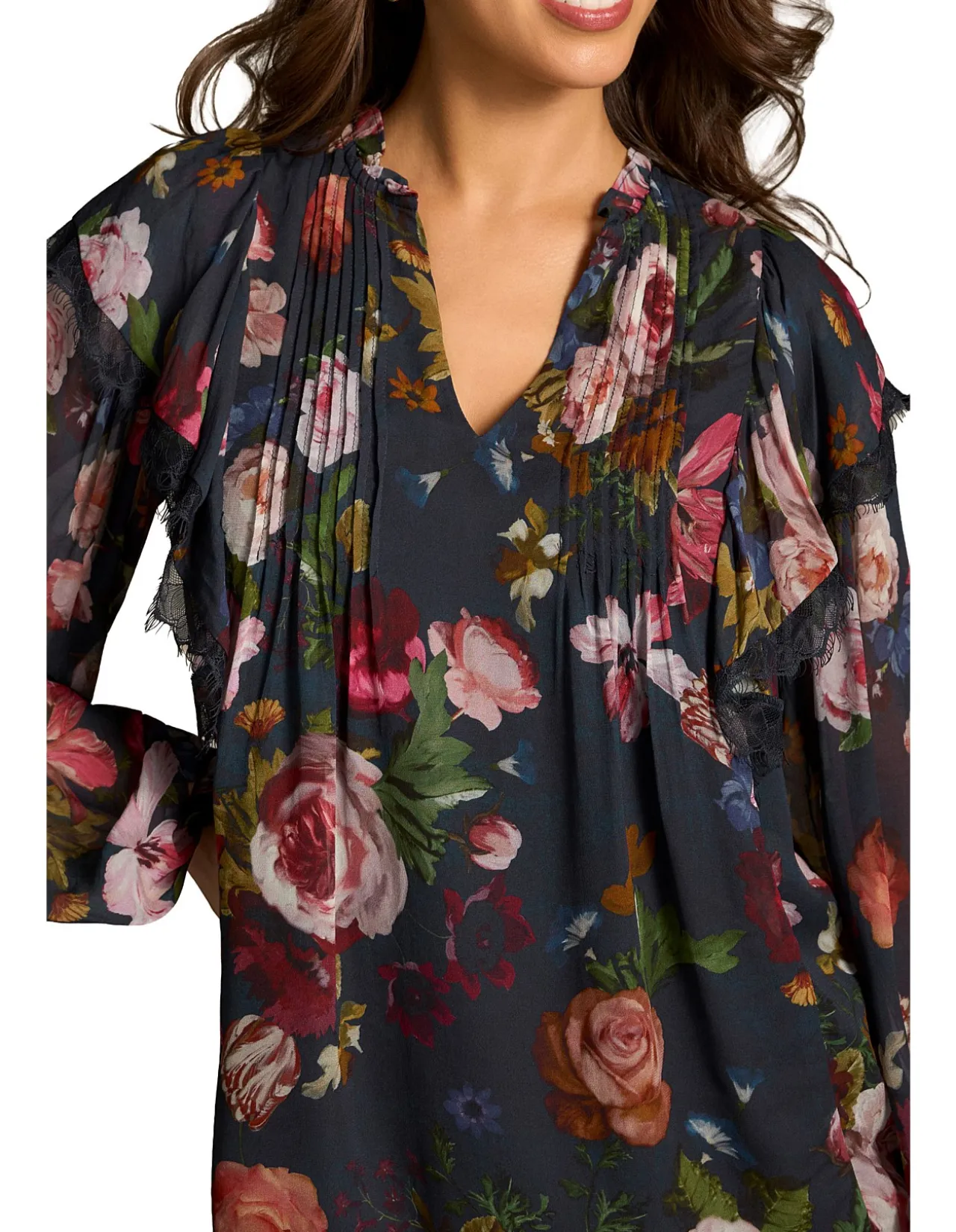 Frill Detail Printed Blouse - Ink Botanic Print