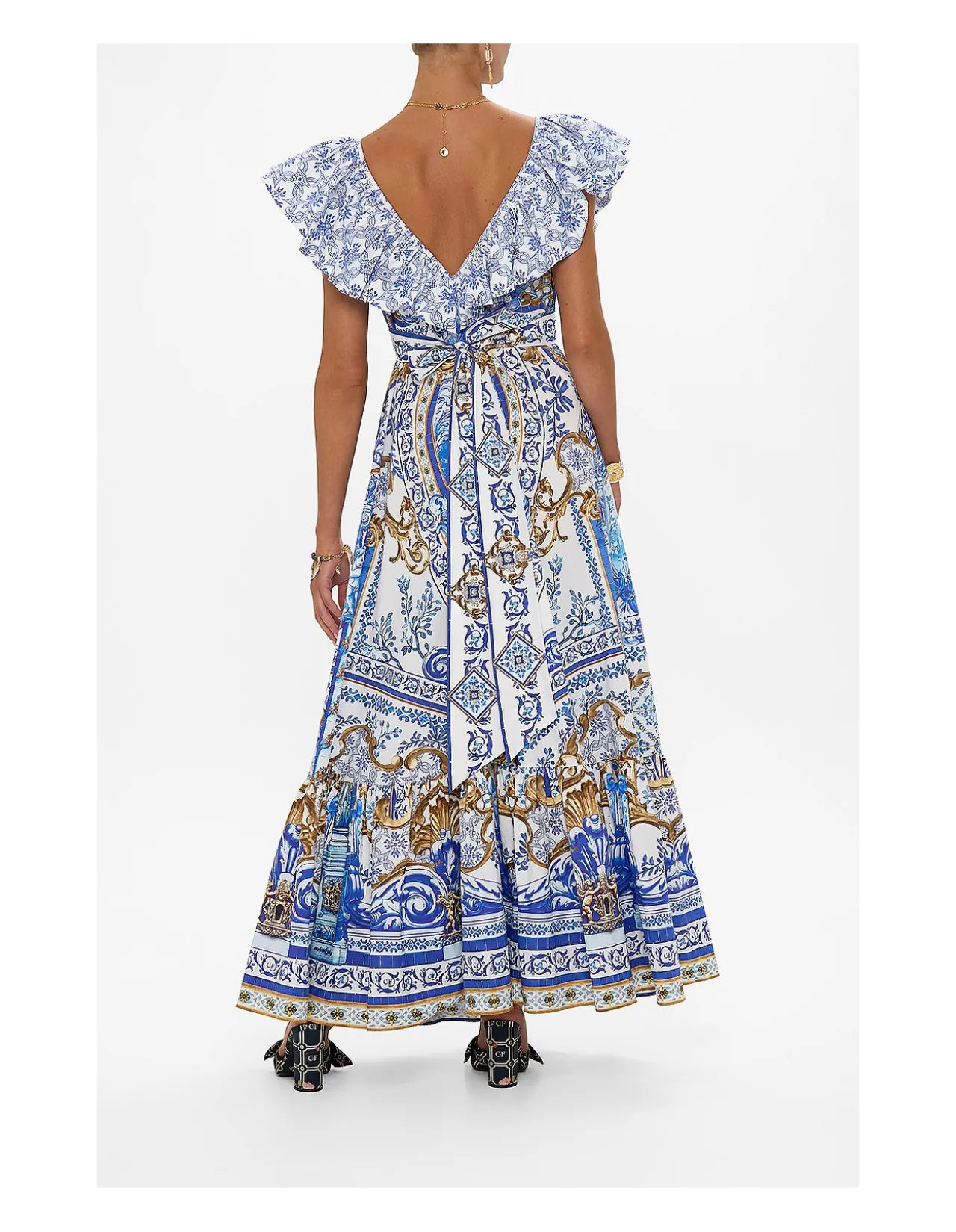FRILL NECK DRESS WITH HARDWARE