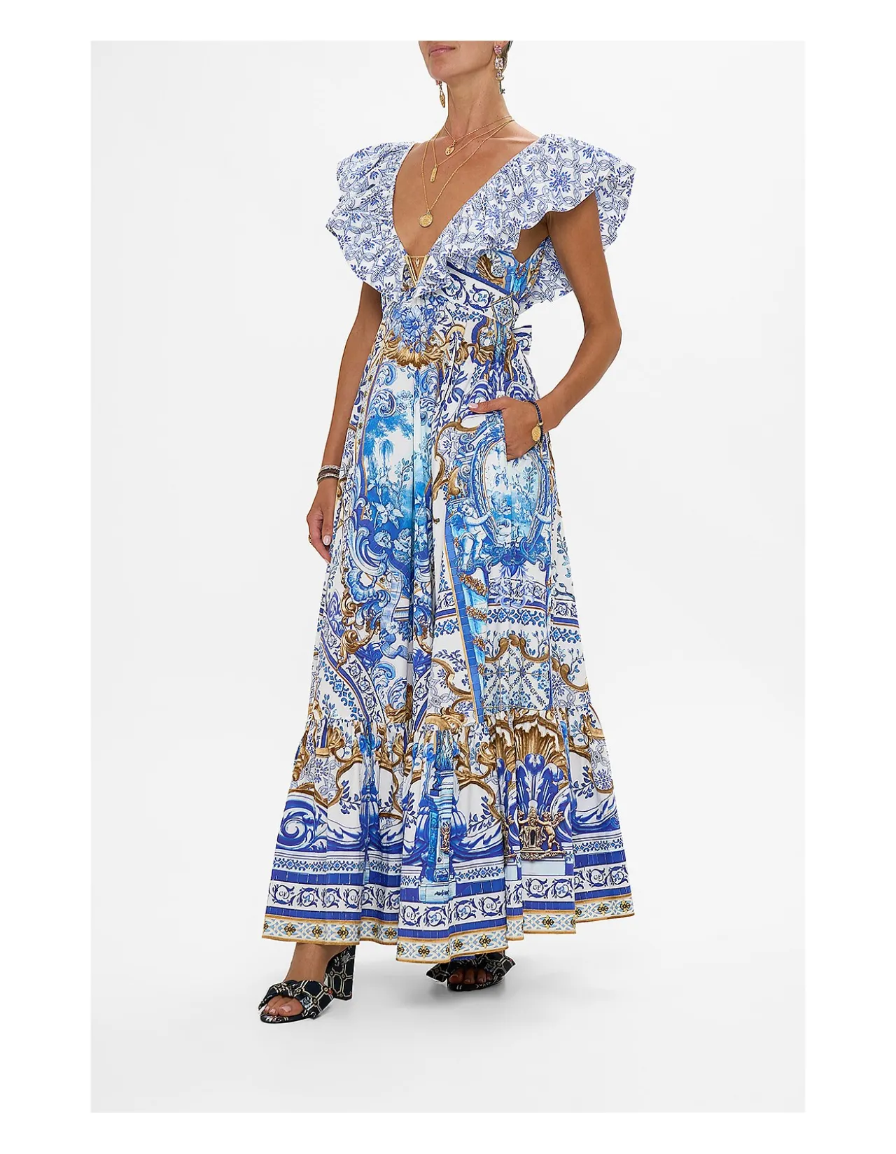 FRILL NECK DRESS WITH HARDWARE