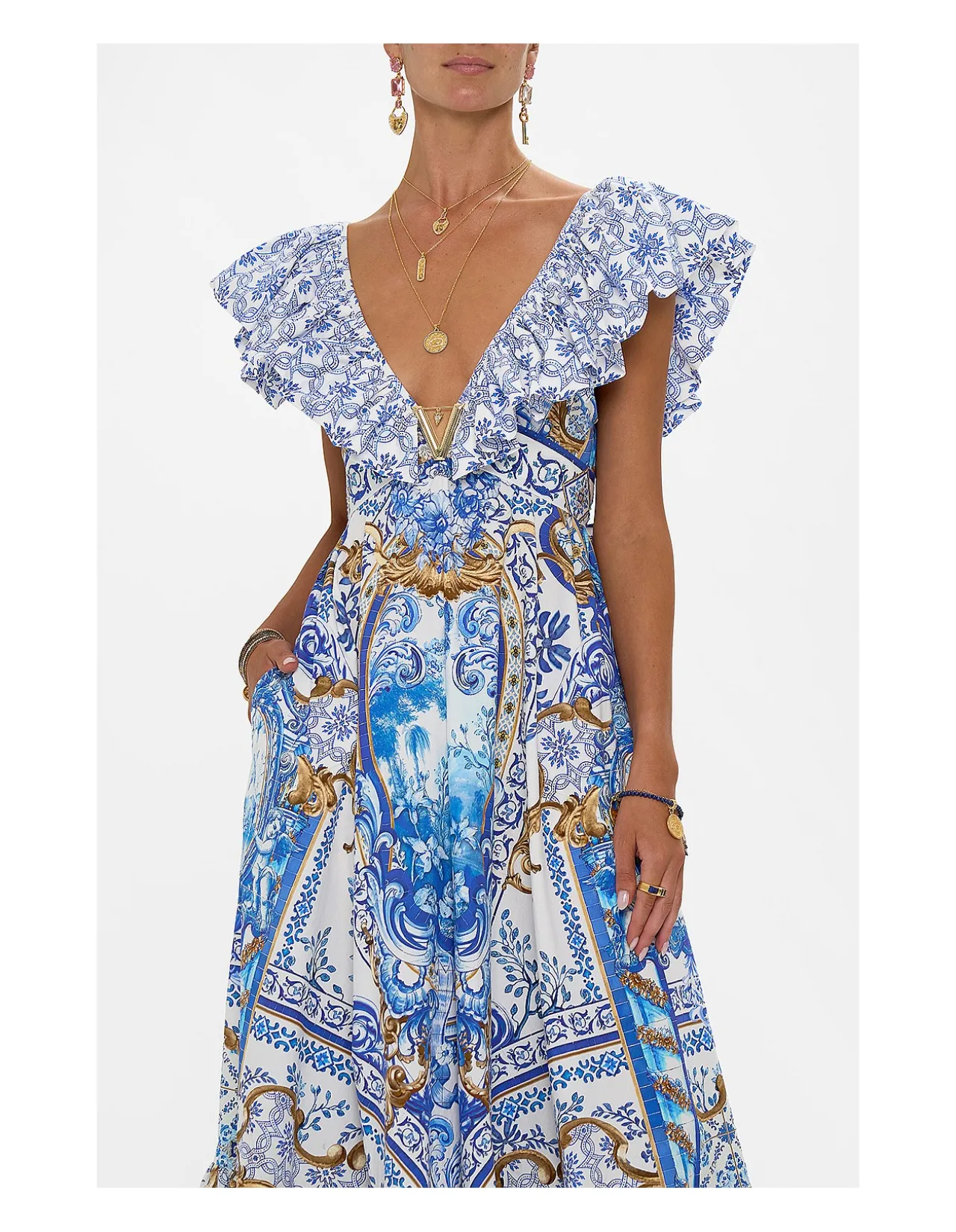 FRILL NECK DRESS WITH HARDWARE