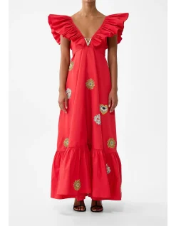FRILL NECK DRESS WITH HARDWARE