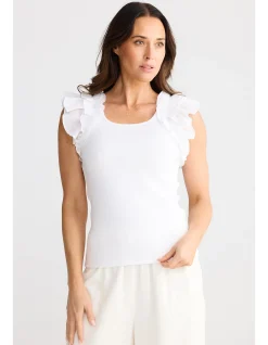 Frills Ribbed Cotton Ruffle Shoulder Tank