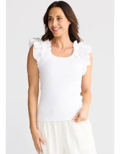 Frills Ribbed Cotton Ruffle Shoulder Tank