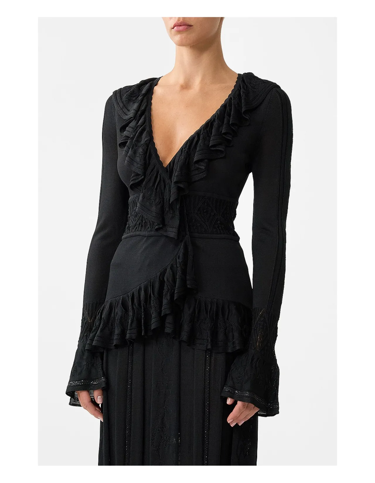FRILL V NECK KNIT TOP