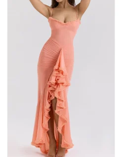 Gabbi Ruffled Front Maxi Dress Peach