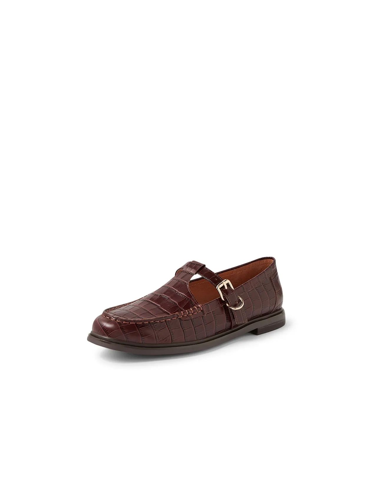 Gahla Croc Embossed T Bar Leather Flats