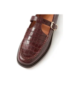 Gahla Croc Embossed T Bar Leather Flats