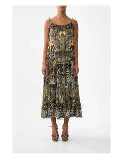 GATHERED TIERED DRESS WITH FRILL DETAIL