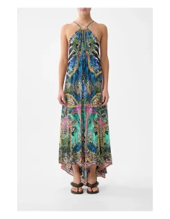 GATHER NECK HARDWARE MAXI DRESS