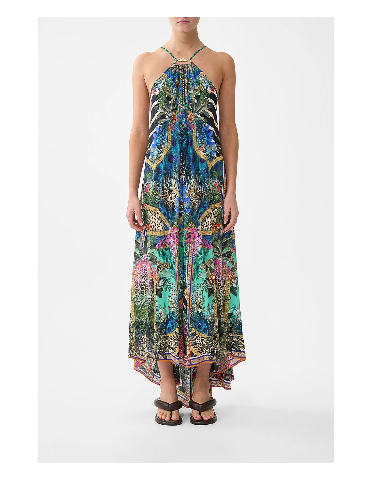 GATHER NECK HARDWARE MAXI DRESS
