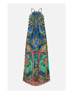 GATHER NECK HARDWARE MAXI DRESS