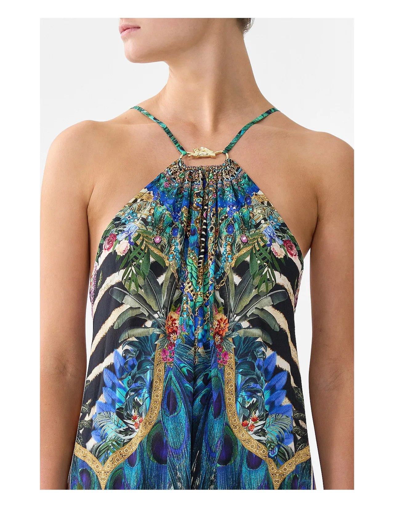 GATHER NECK HARDWARE MAXI DRESS