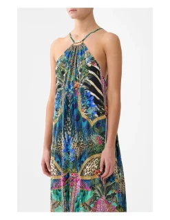 GATHER NECK HARDWARE MAXI DRESS