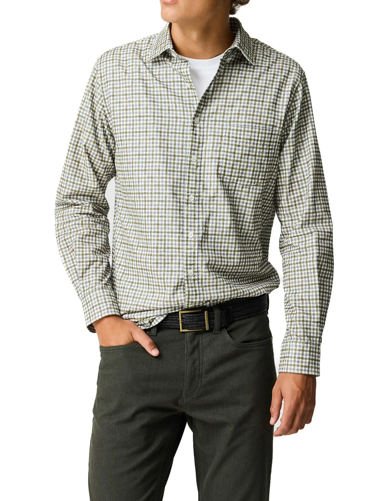 GLEDKNOWE LONG SLEEVE SPORTS FIT SHIRT - OLIVE
