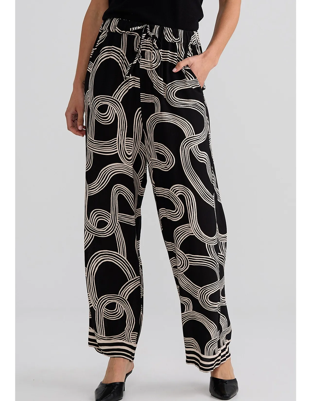 Glenda Ink Lines Wide Leg Drawstring Pant