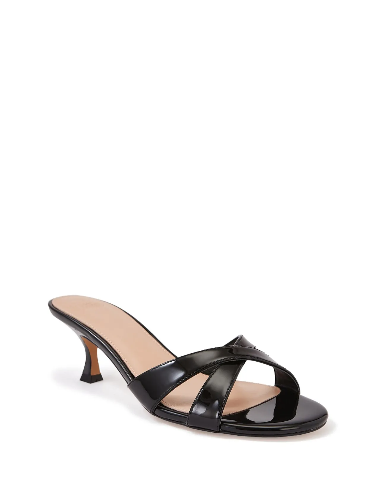 Gracie Black Patent Leather Kitten Heel Mule
