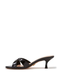 Gracie Black Patent Leather Kitten Heel Mule