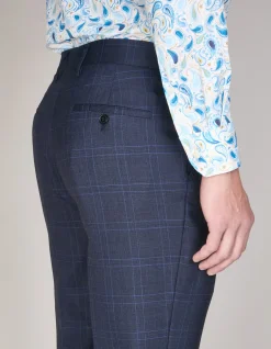 Grant Subtle Check Super Suit Trouser Char Blue