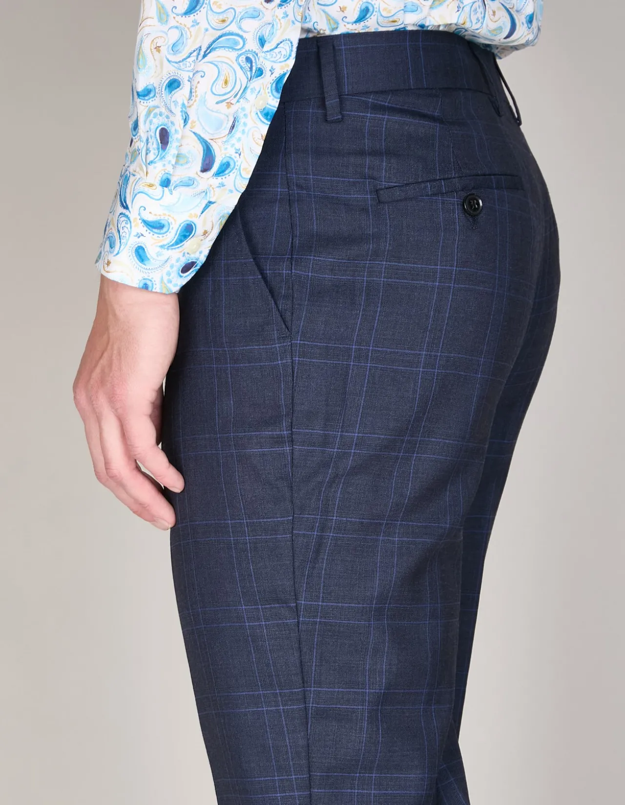 Grant Subtle Check Super Suit Trouser Char Blue