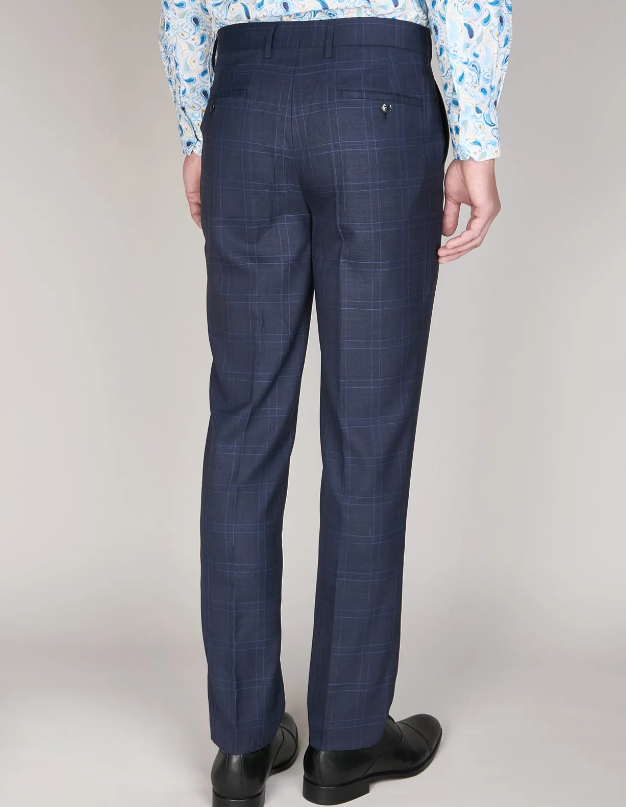 Grant Subtle Check Super Suit Trouser Char Blue