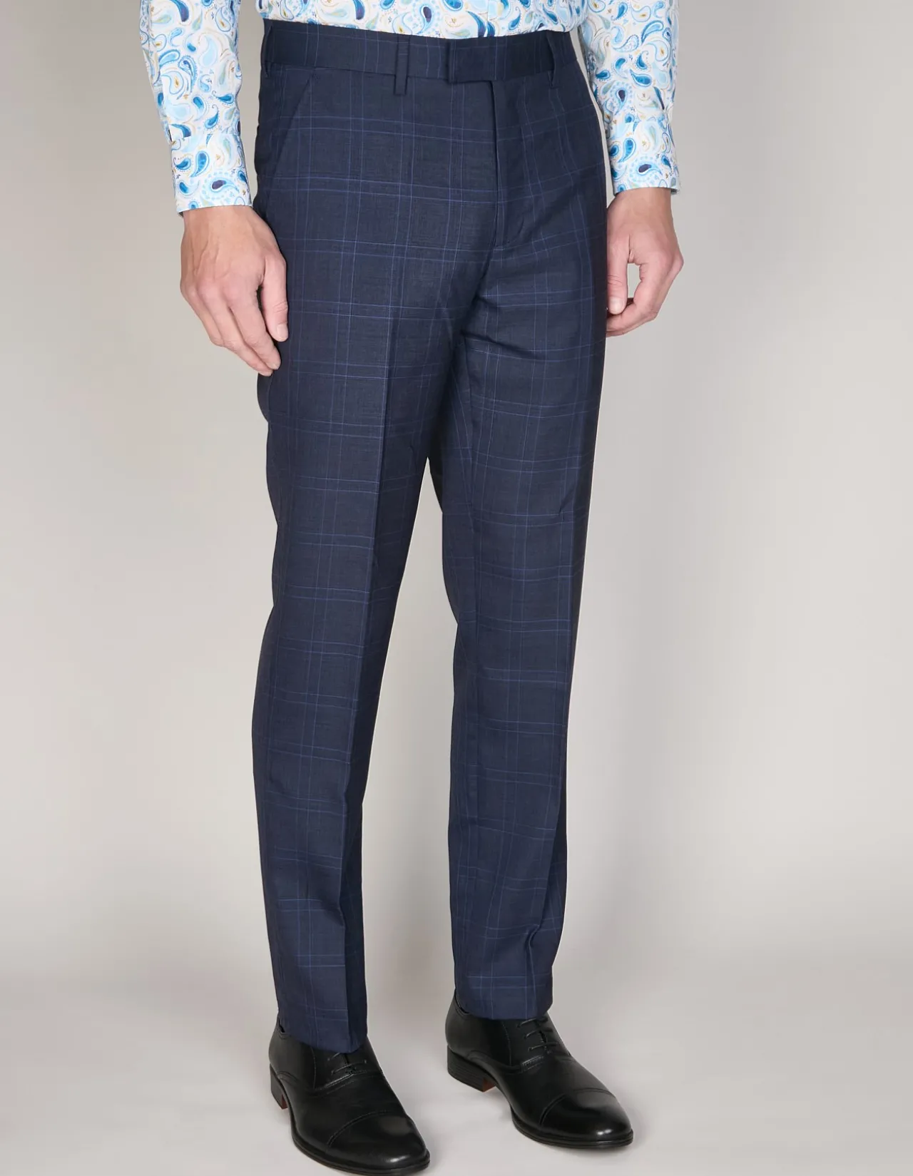 Grant Subtle Check Super Suit Trouser Char Blue